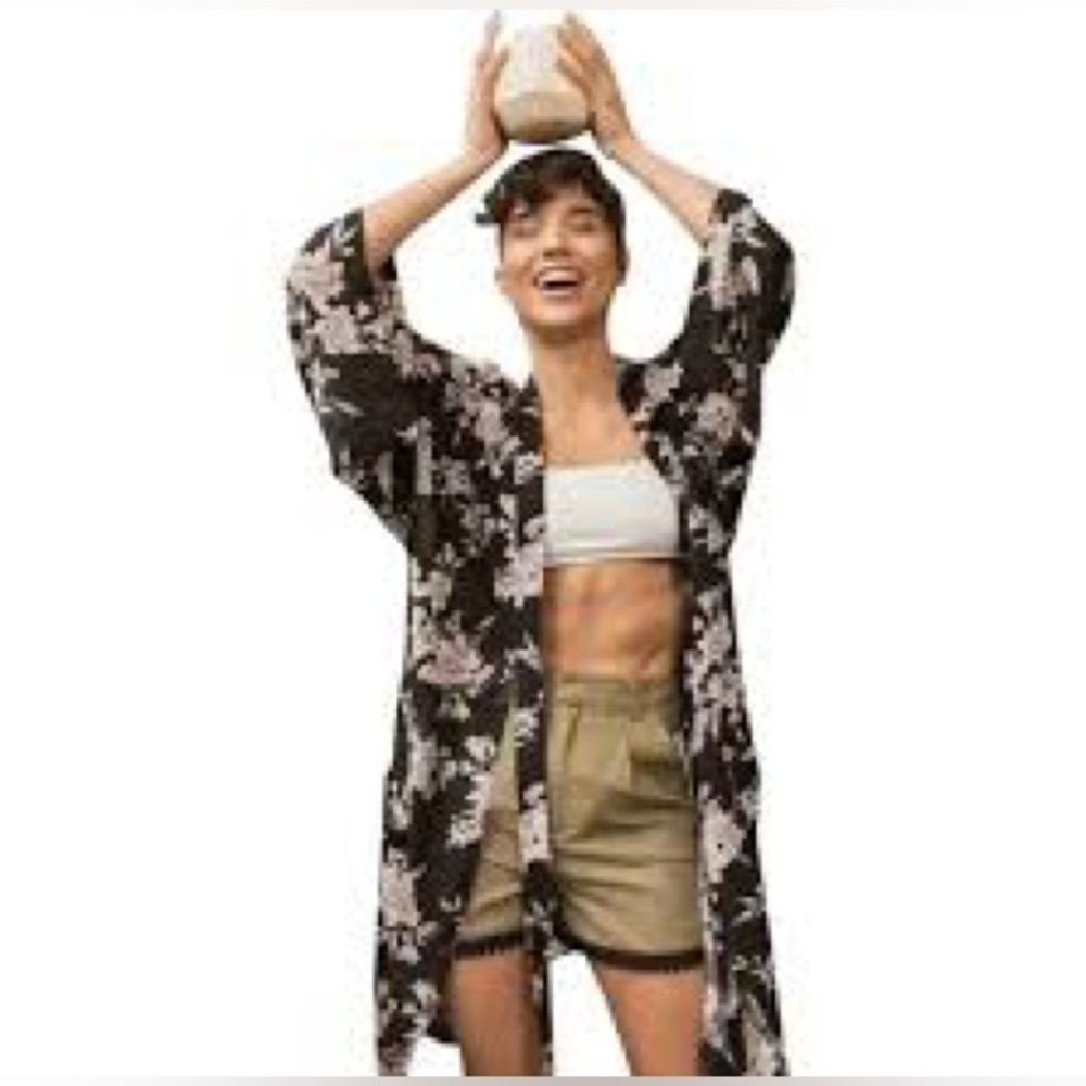 Spiritual Gangster Black Floral Kimono Duster One Size